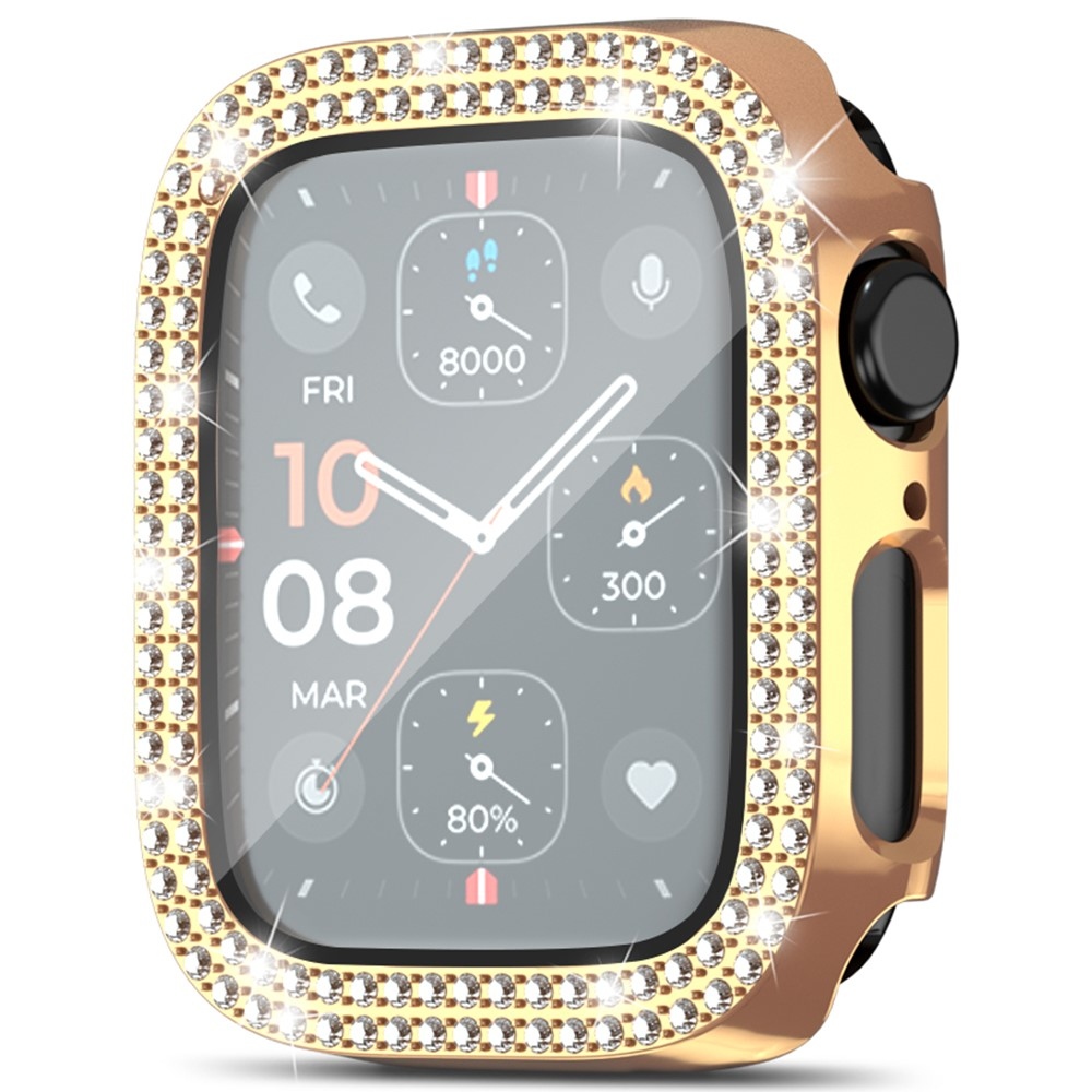 Decory plastové nasazovací pouzdro s kamínky na Apple Watch SE3/SE2/SE1/Watch 6/5/4 40mm - růžovozlaté
