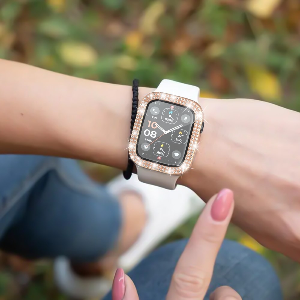 Decory plastové nasazovací pouzdro s kamínky na Apple Watch SE3/SE2/SE1/Watch 6/5/4 40mm - růžovozlaté