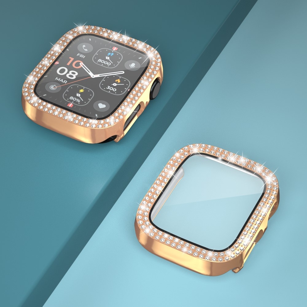 Decory plastové nasazovací pouzdro s kamínky na Apple Watch SE3/SE2/SE1/Watch 6/5/4 40mm - růžovozlaté
