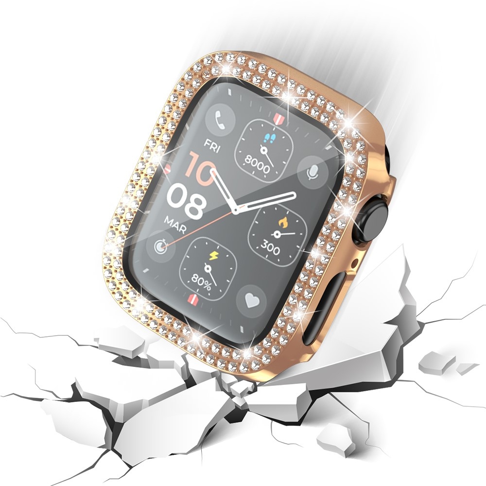 Decory plastové nasazovací pouzdro s kamínky na Apple Watch SE3/SE2/SE1/Watch 6/5/4 40mm - růžovozlaté