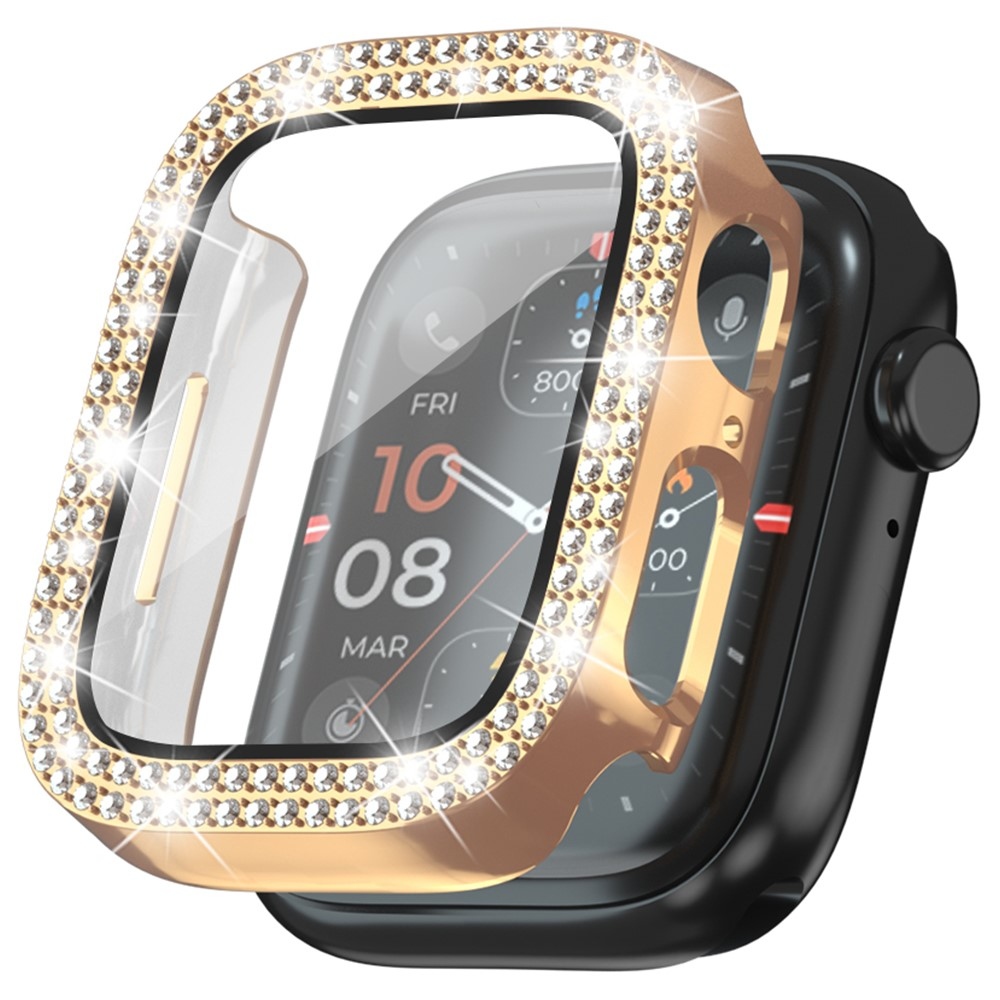 Decory plastové nasazovací pouzdro s kamínky na Apple Watch SE3/SE2/SE1/Watch 6/5/4 40mm - růžovozlaté