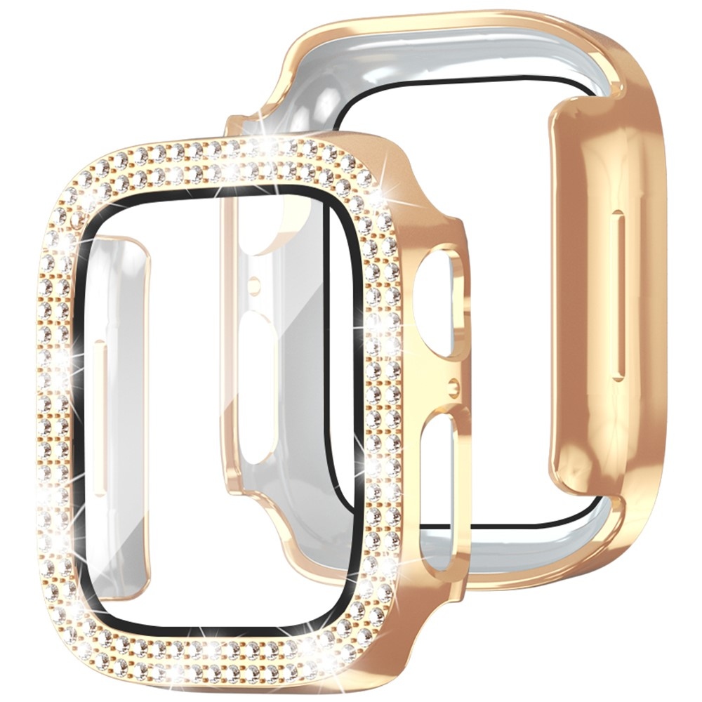 Decory plastové nasazovací pouzdro s kamínky na Apple Watch SE3/SE2/SE1/Watch 6/5/4 40mm - růžovozlaté