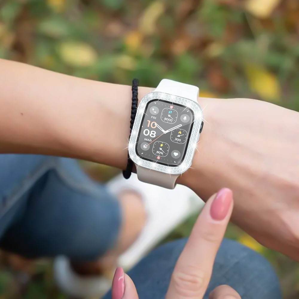 Decory plastové nasazovací pouzdro s kamínky na Apple Watch SE3/SE2/SE1/Watch 6/5/4 40mm - stříbrné