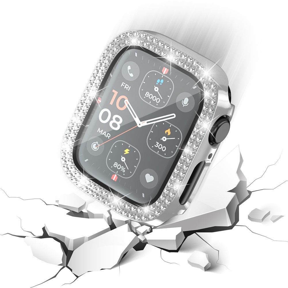 Decory plastové nasazovací pouzdro s kamínky na Apple Watch SE3/SE2/SE1/Watch 6/5/4 40mm - stříbrné