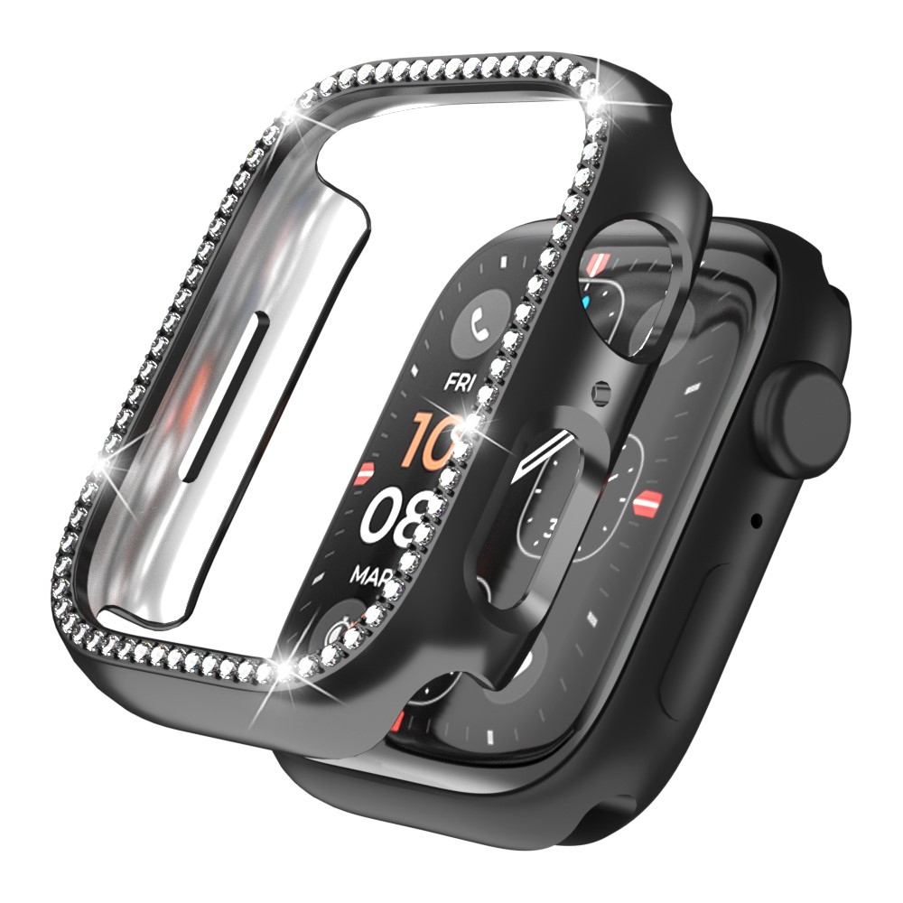 Decory plastové nasazovací pouzdro s kamínky na Apple Watch SE3/SE2/SE1/Watch 6/5/4 44mm - černé