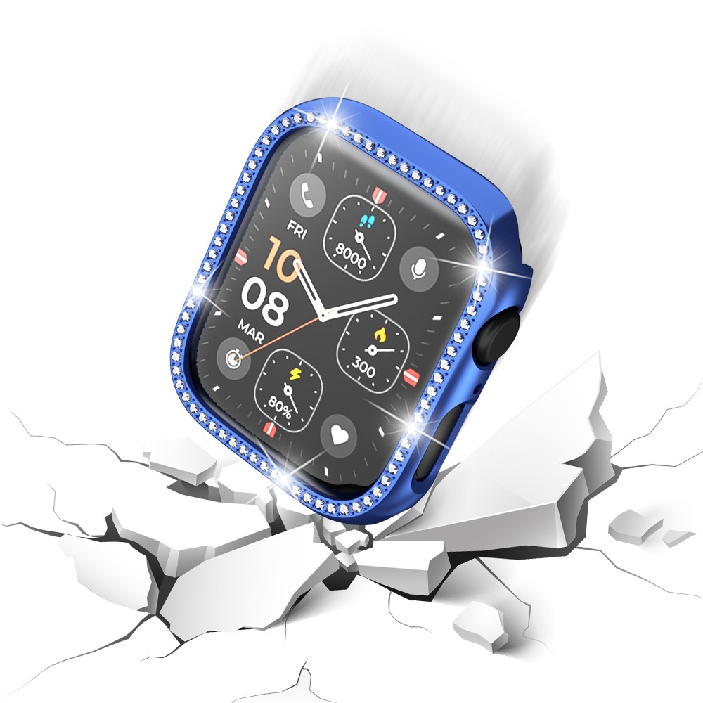 Decory plastové nasazovací pouzdro s kamínky na Apple Watch SE3/SE2/SE1/Watch 6/5/4 44mm - modré
