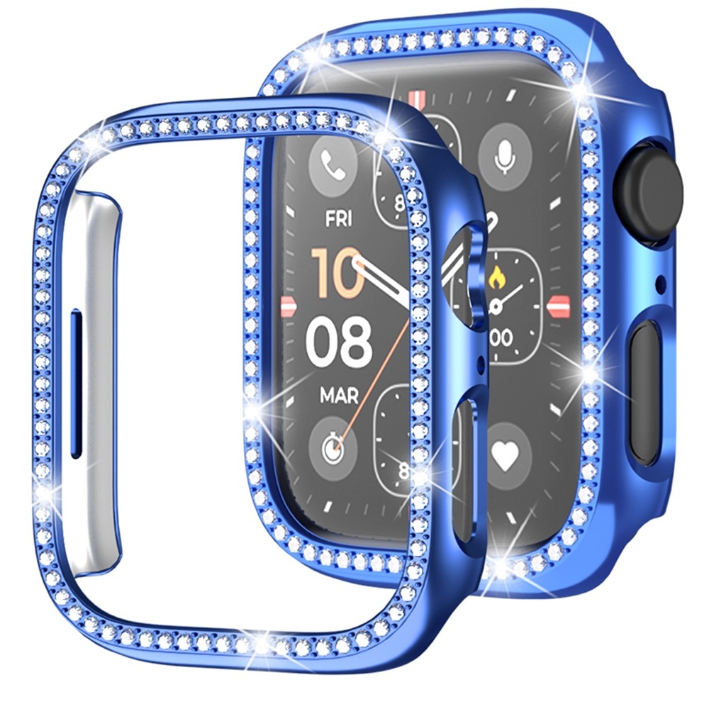 Decory plastové nasazovací pouzdro s kamínky na Apple Watch SE3/SE2/SE1/Watch 6/5/4 44mm - modré