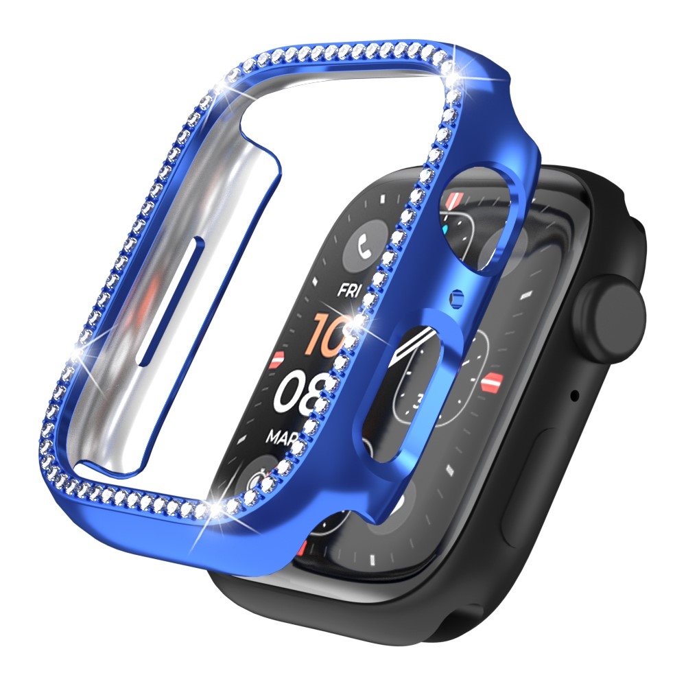 Decory plastové nasazovací pouzdro s kamínky na Apple Watch SE3/SE2/SE1/Watch 6/5/4 44mm - modré