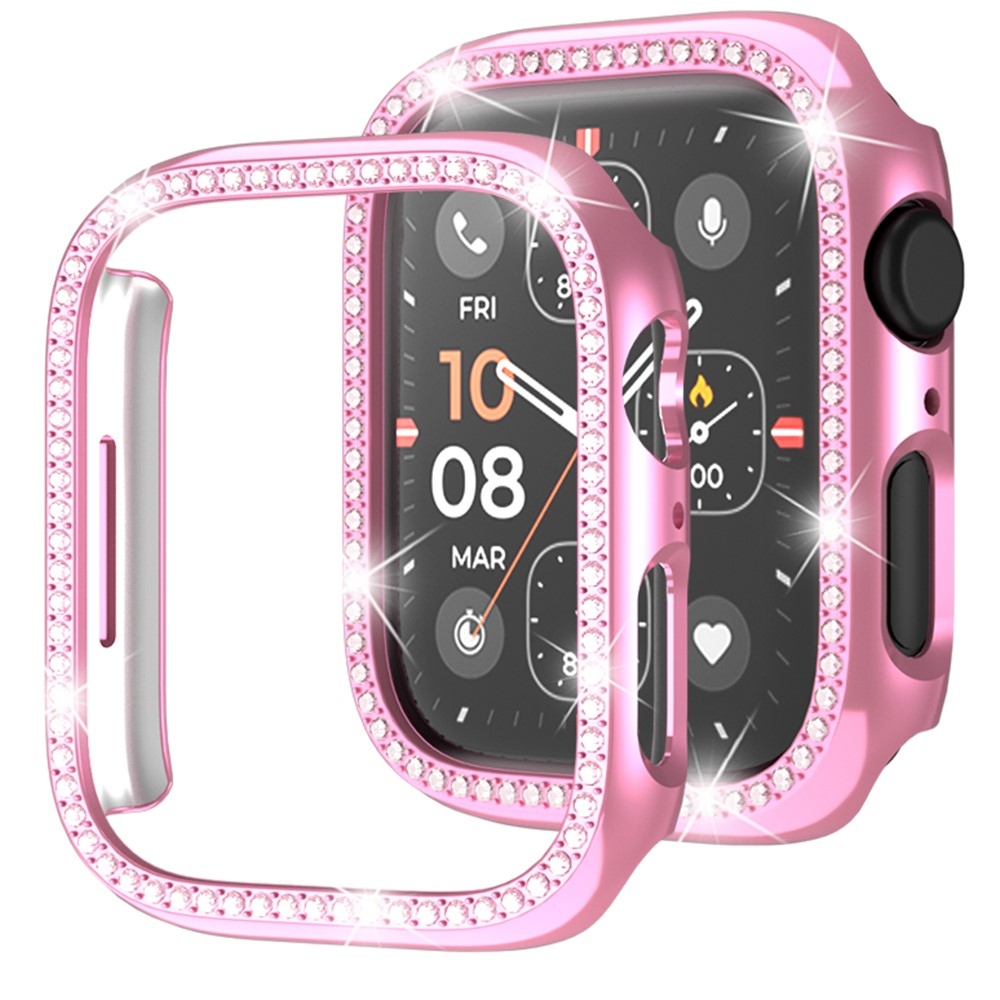 Decory plastové nasazovací pouzdro s kamínky na Apple Watch SE3/SE2/SE1/Watch 6/5/4 44mm - růžové