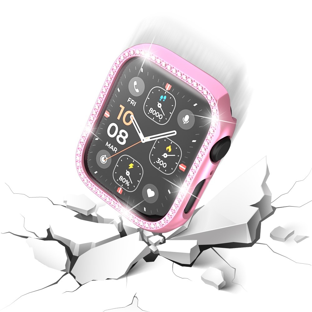 Decory plastové nasazovací pouzdro s kamínky na Apple Watch SE3/SE2/SE1/Watch 6/5/4 44mm - růžové