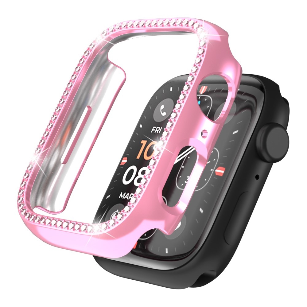 Decory plastové nasazovací pouzdro s kamínky na Apple Watch SE3/SE2/SE1/Watch 6/5/4 44mm - růžové