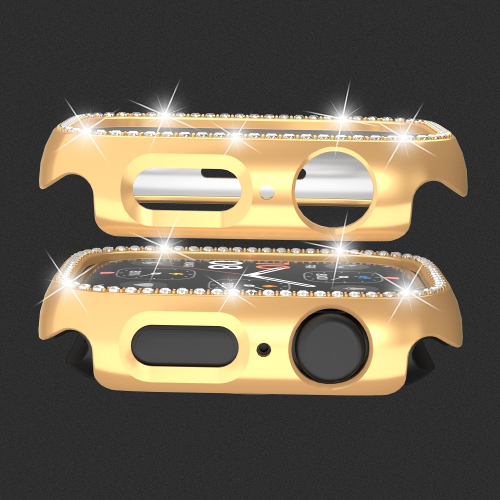 Decory plastové nasazovací pouzdro s kamínky na Apple Watch SE3/SE2/SE1/Watch 6/5/4 44mm - růžovozlaté