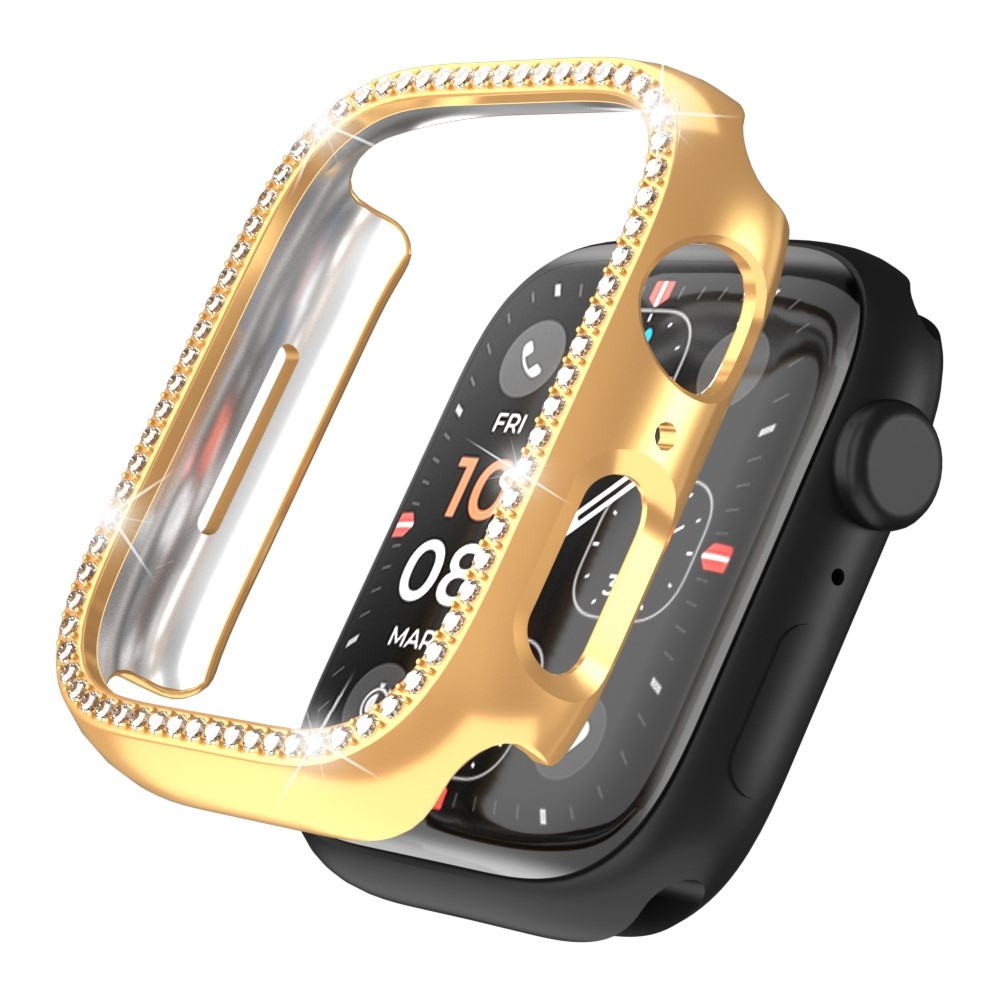 Decory plastové nasazovací pouzdro s kamínky na Apple Watch SE3/SE2/SE1/Watch 6/5/4 44mm - růžovozlaté