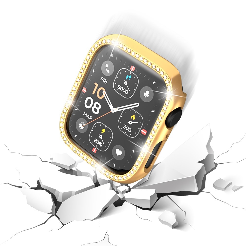 Decory plastové nasazovací pouzdro s kamínky na Apple Watch SE3/SE2/SE1/Watch 6/5/4 44mm - růžovozlaté