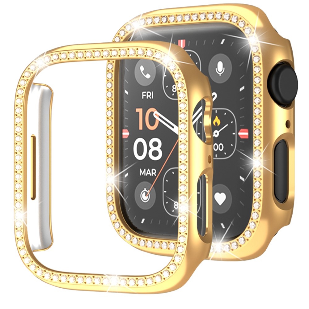 Decory plastové nasazovací pouzdro s kamínky na Apple Watch SE3/SE2/SE1/Watch 6/5/4 44mm - růžovozlaté