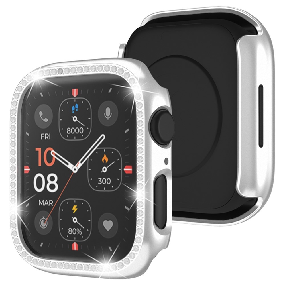 Decory plastové nasazovací pouzdro s kamínky na Apple Watch SE3/SE2/SE1/Watch 6/5/4 44mm - stříbrné