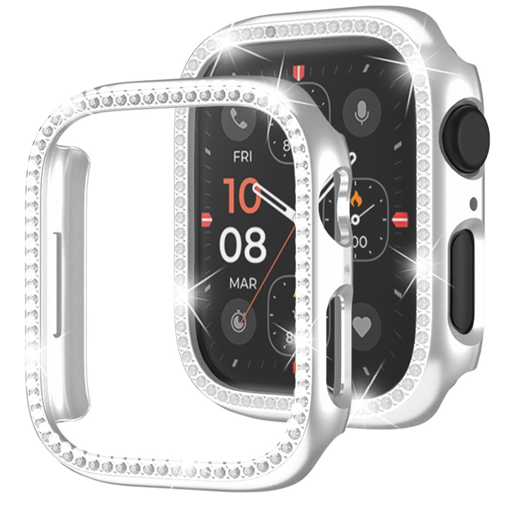 Decory plastové nasazovací pouzdro s kamínky na Apple Watch SE3/SE2/SE1/Watch 6/5/4 44mm - stříbrné