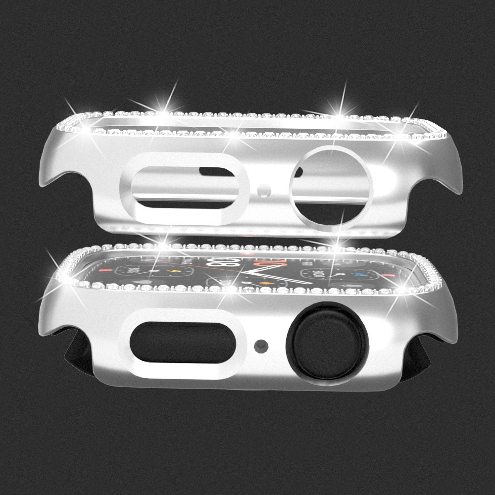 Decory plastové nasazovací pouzdro s kamínky na Apple Watch SE3/SE2/SE1/Watch 6/5/4 44mm - stříbrné