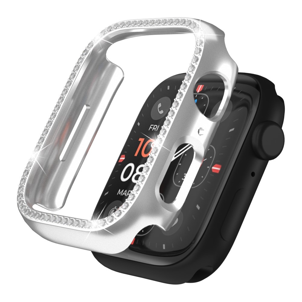 Decory plastové nasazovací pouzdro s kamínky na Apple Watch SE3/SE2/SE1/Watch 6/5/4 44mm - stříbrné