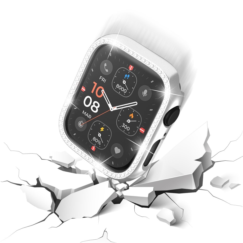 Decory plastové nasazovací pouzdro s kamínky na Apple Watch SE3/SE2/SE1/Watch 6/5/4 44mm - stříbrné