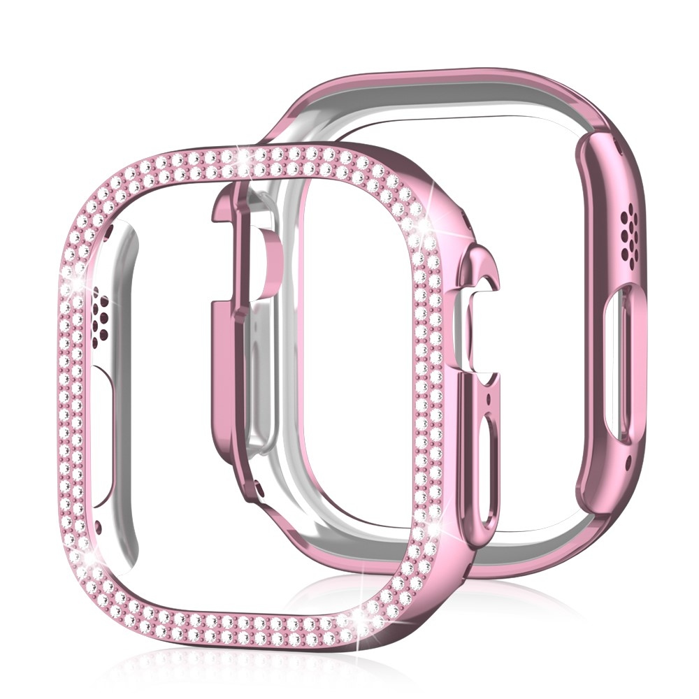 Decory plastové nasazovací pouzdro s kamínky na Apple Watch Ultra 4/3/2/1 49mm - růžové