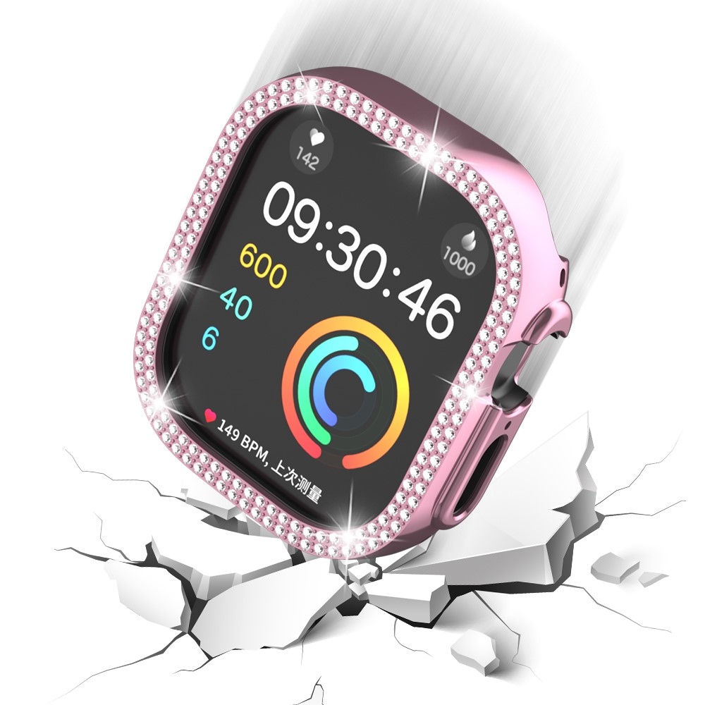 Decory plastové nasazovací pouzdro s kamínky na Apple Watch Ultra 4/3/2/1 49mm - růžové