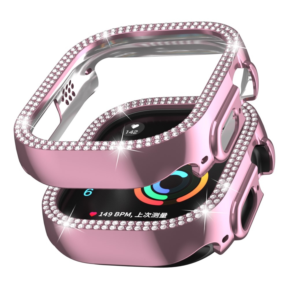 Decory plastové nasazovací pouzdro s kamínky na Apple Watch Ultra 4/3/2/1 49mm - růžové