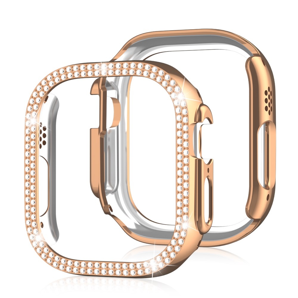 Decory plastové nasazovací pouzdro s kamínky na Apple Watch Ultra 4/3/2/1 49mm - růžovozlaté