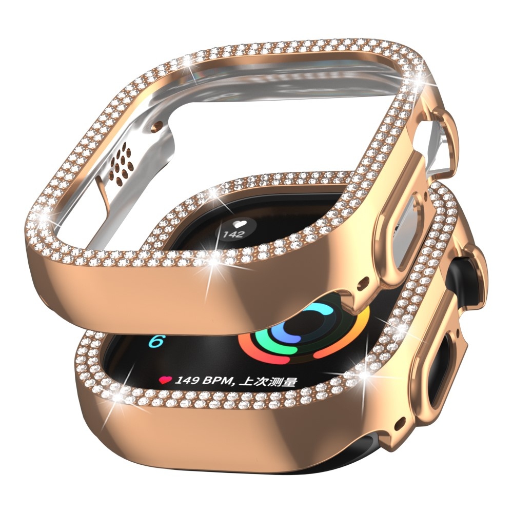 Decory plastové nasazovací pouzdro s kamínky na Apple Watch Ultra 4/3/2/1 49mm - růžovozlaté