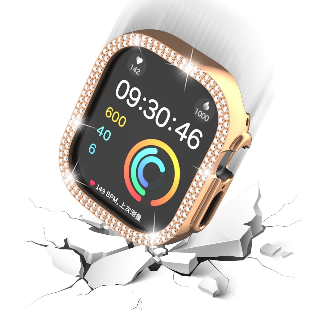 Decory plastové nasazovací pouzdro s kamínky na Apple Watch Ultra 4/3/2/1 49mm - růžovozlaté