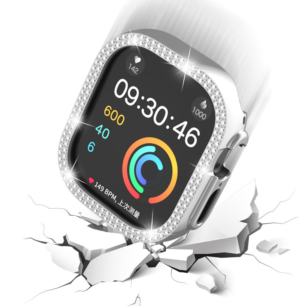 Decory plastové nasazovací pouzdro s kamínky na Apple Watch Ultra 4/3/2/1 49mm - stříbrné