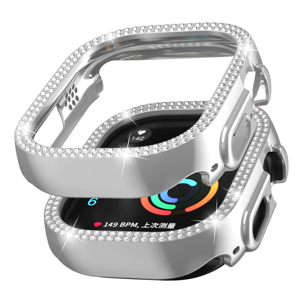Decory plastové nasazovací pouzdro s kamínky na Apple Watch Ultra 4/3/2/1 49mm - stříbrné