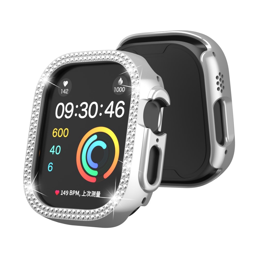 Decory plastové nasazovací pouzdro s kamínky na Apple Watch Ultra 4/3/2/1 49mm - stříbrné