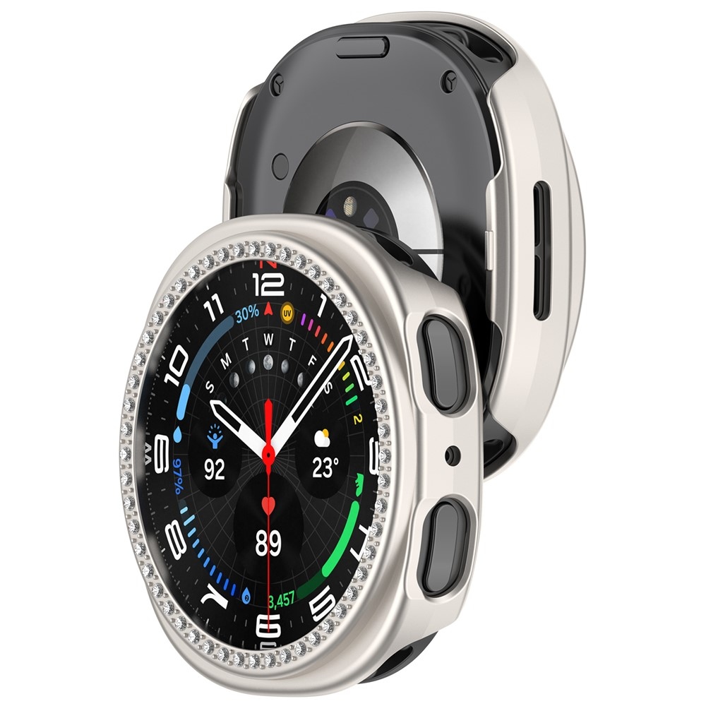 Decory plastové nasazovací pouzdro s kamínky na Samsung Galaxy Watch9 44mm - béžové