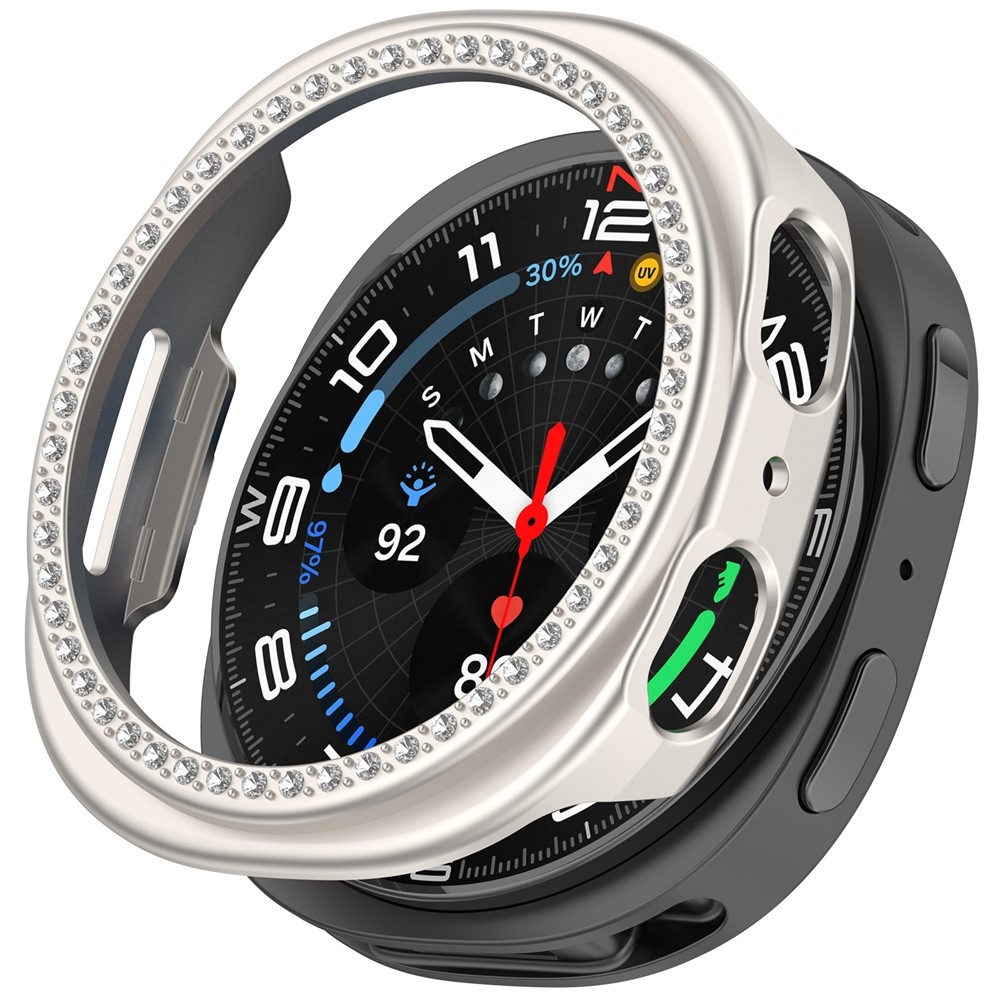Decory plastové nasazovací pouzdro s kamínky na Samsung Galaxy Watch9 44mm - béžové