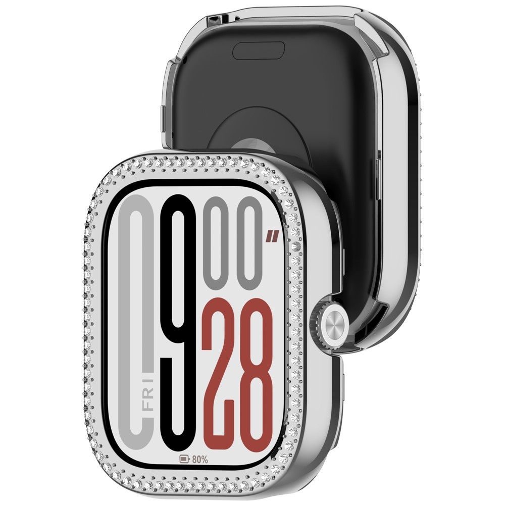 Decory plastové nasazovací pouzdro s kamínky na Xiaomi Redmi Watch 5 - stříbrné