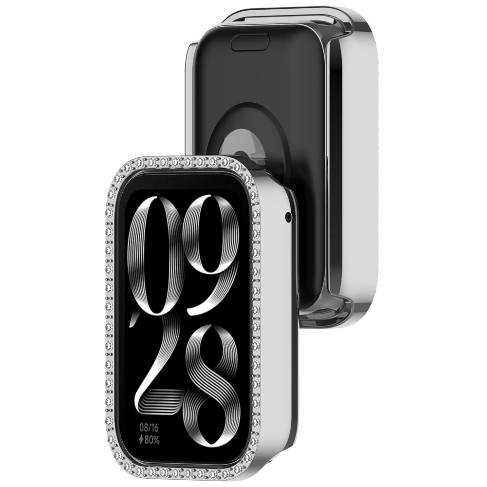 Decory plastové nasazovací pouzdro s kamínky na Xiaomi Smart Band 8 Pro - stříbrné