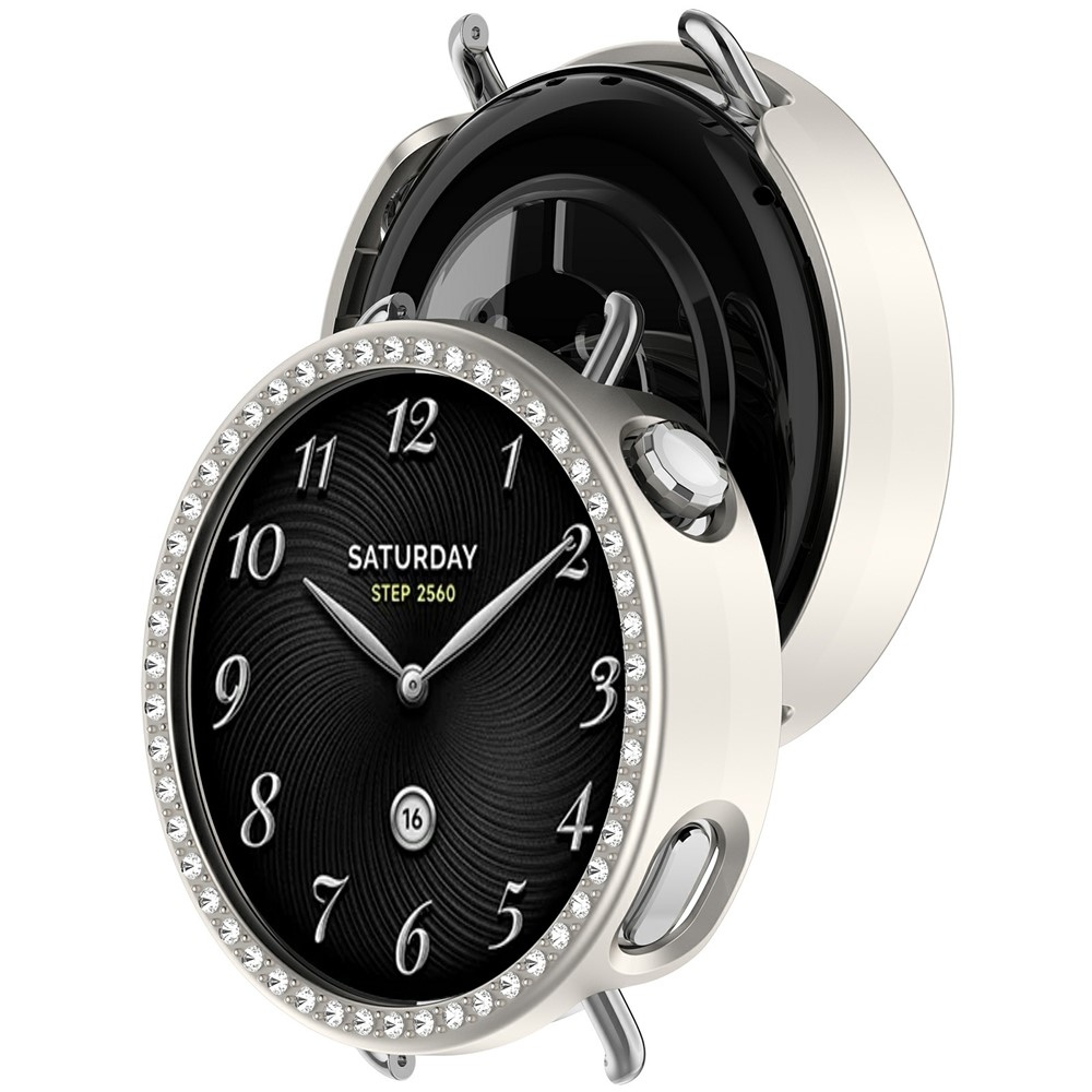 Decory plastové nasazovací pouzdro s kamínky na Xiaomi Watch S4 41mm - béžové