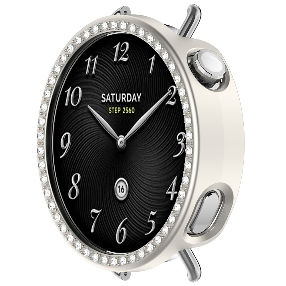 Decory plastové nasazovací pouzdro s kamínky na Xiaomi Watch S4 41mm - béžové