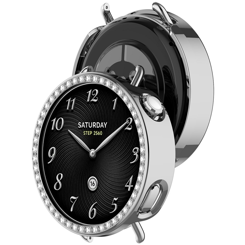 Decory plastové nasazovací pouzdro s kamínky na Xiaomi Watch S4 41mm - stříbrné