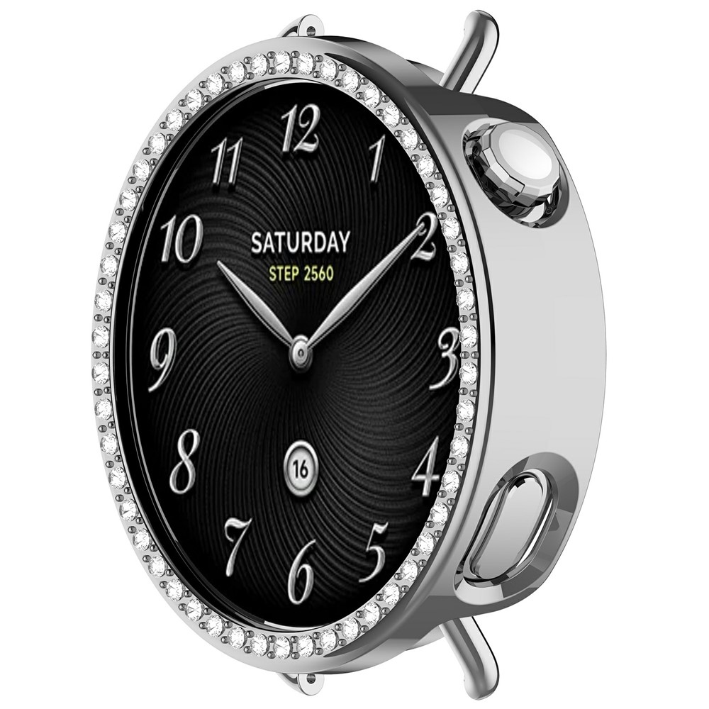 Decory plastové nasazovací pouzdro s kamínky na Xiaomi Watch S4 41mm - stříbrné