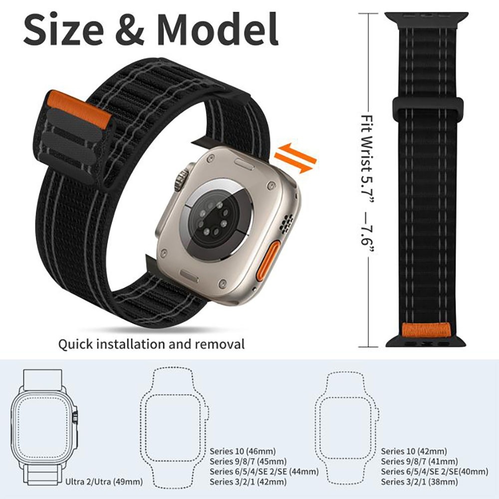 Delta nylonový řemínek na Apple Watch 12/11/10 42mm/9/8/7 41mm - černý