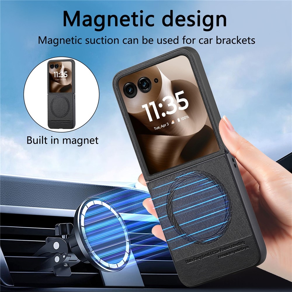 Denim plastový kryt s umělou kůží a MagSafe na Motorola Razr 60 Ultra 5G - černý