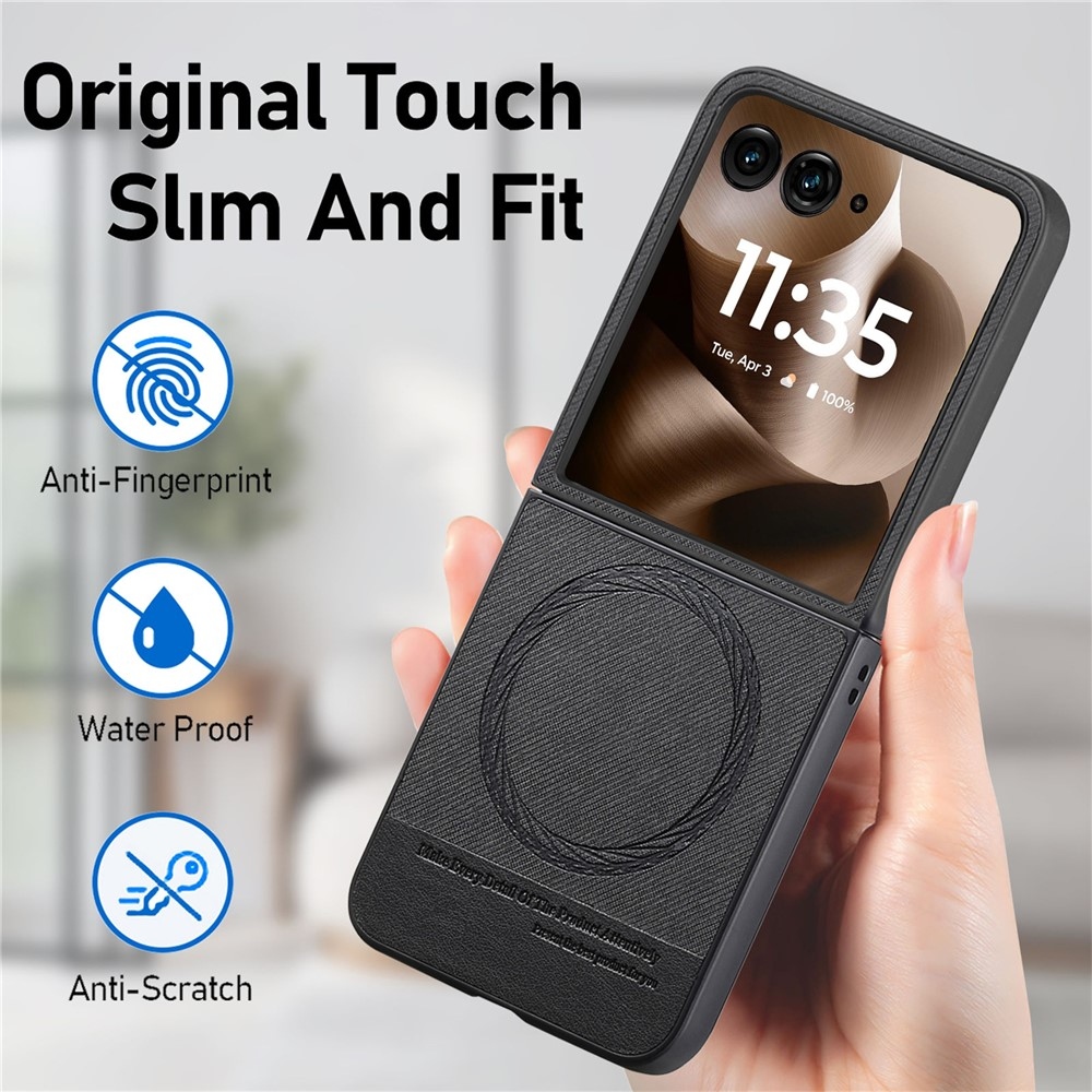 Denim plastový kryt s umělou kůží a MagSafe na Motorola Razr 60 Ultra 5G - černý