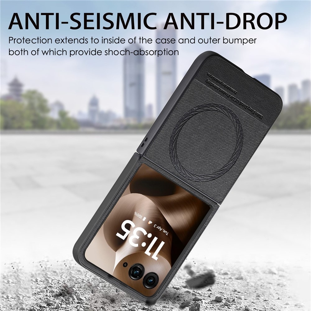 Denim plastový kryt s umělou kůží a MagSafe na Motorola Razr 60 Ultra 5G - černý