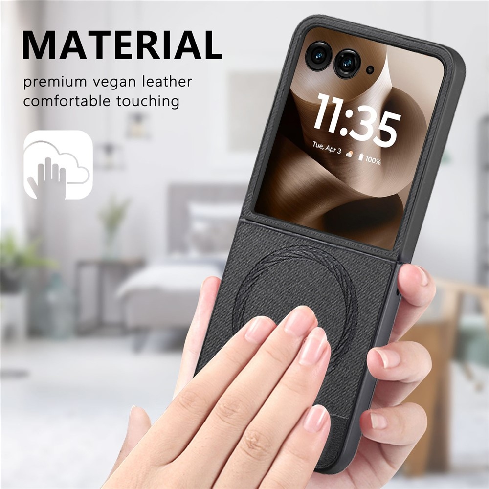 Denim plastový kryt s umělou kůží a MagSafe na Motorola Razr 60 Ultra 5G - černý