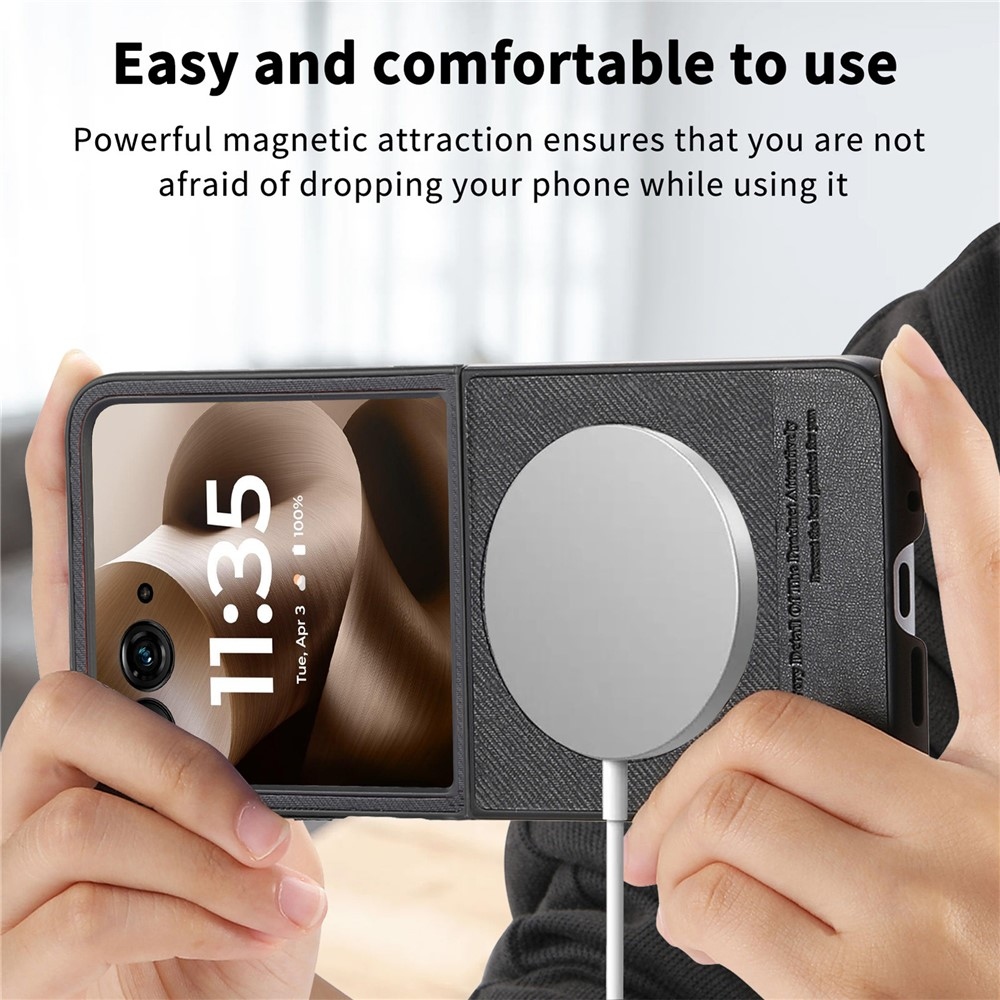 Denim plastový kryt s umělou kůží a MagSafe na Motorola Razr 60 Ultra 5G - černý