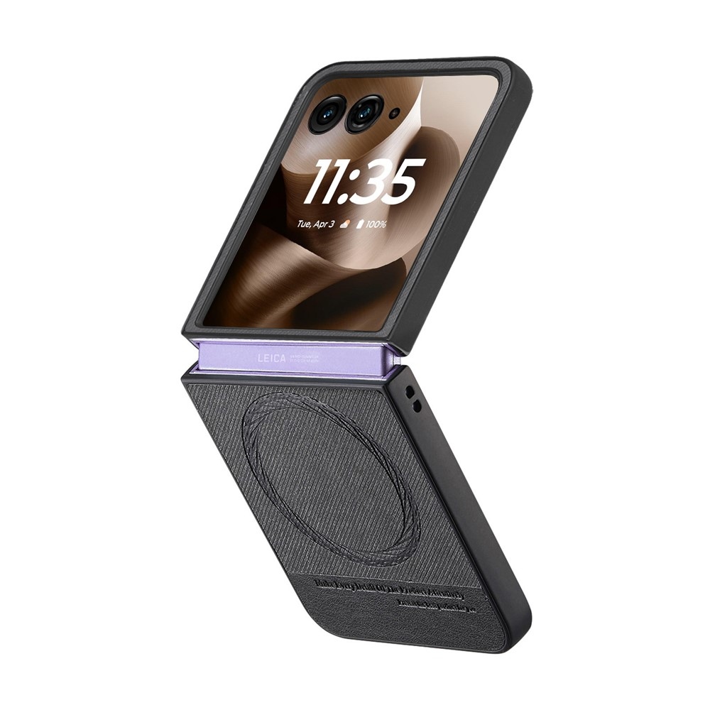 Denim plastový kryt s umělou kůží a MagSafe na Motorola Razr 60 Ultra 5G - černý