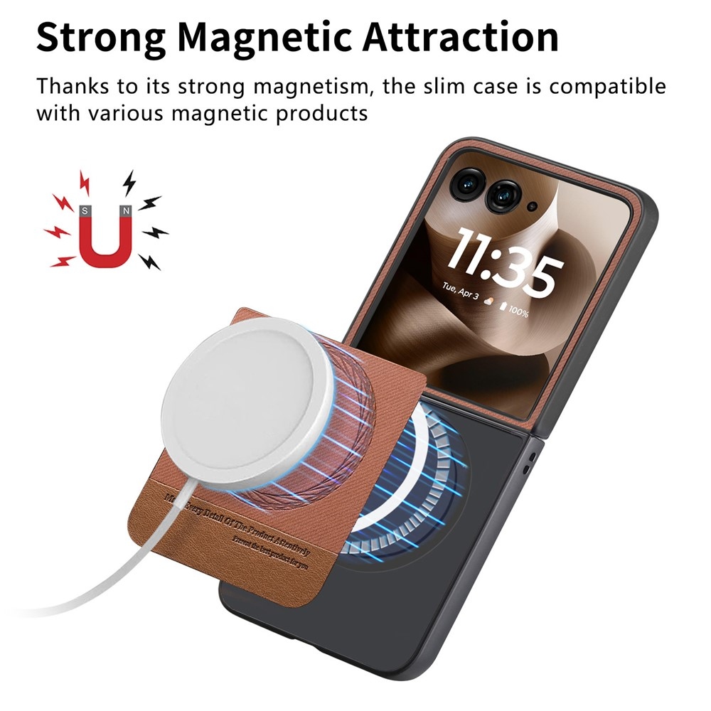 Denim plastový kryt s umělou kůží a MagSafe na Motorola Razr 60 Ultra 5G - hnědý