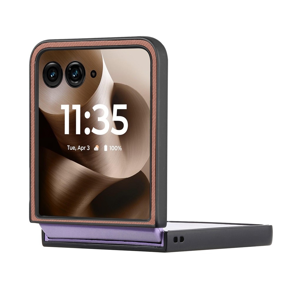 Denim plastový kryt s umělou kůží a MagSafe na Motorola Razr 60 Ultra 5G - hnědý